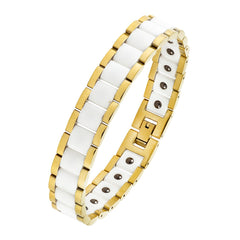 White Ceramic 18K Gold 316L Stainless Steel Magnetic Bracelet For Men