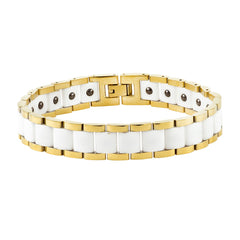 White Ceramic 18K Gold 316L Stainless Steel Magnetic Bracelet For Men