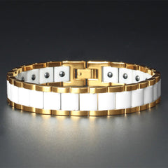 White Ceramic 18K Gold 316L Stainless Steel Magnetic Bracelet For Men