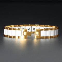 White Ceramic 18K Gold 316L Stainless Steel Magnetic Bracelet For Men