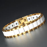 White Ceramic 18K Gold 316L Stainless Steel Magnetic Bracelet For Men