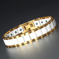 White Ceramic 18K Gold 316L Stainless Steel Magnetic Bracelet For Men