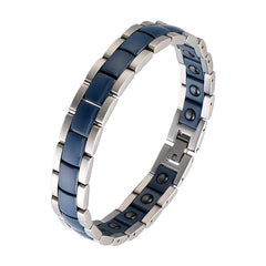 Navy Blue Ceramic Silver 316L Stainless Steel Magnetic Bracelet Men