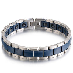 Navy Blue Ceramic Silver 316L Stainless Steel Magnetic Bracelet Men