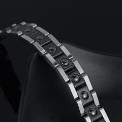 Navy Blue Ceramic Silver 316L Stainless Steel Magnetic Bracelet Men