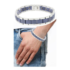 Navy Blue Ceramic Silver 316L Stainless Steel Magnetic Bracelet Men