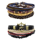 Leather Vintage Biker Multistrand Wrist Band Bracelet Combo