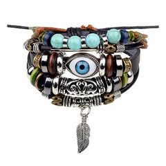 Punk Turkish Evil Eye Multi Strand Turquoise Leather Bracelet Men