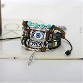 Punk Turkish Evil Eye Multi Strand Turquoise Leather Bracelet Men