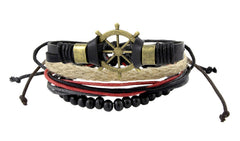 Leather Hamsa Peace Owl Charm Thread Strand Wrist Band Bracelet Combo