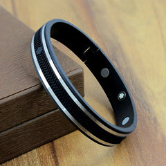 German Luxury Black Silver Stainless Steel Kada Bangle Bracelet Men