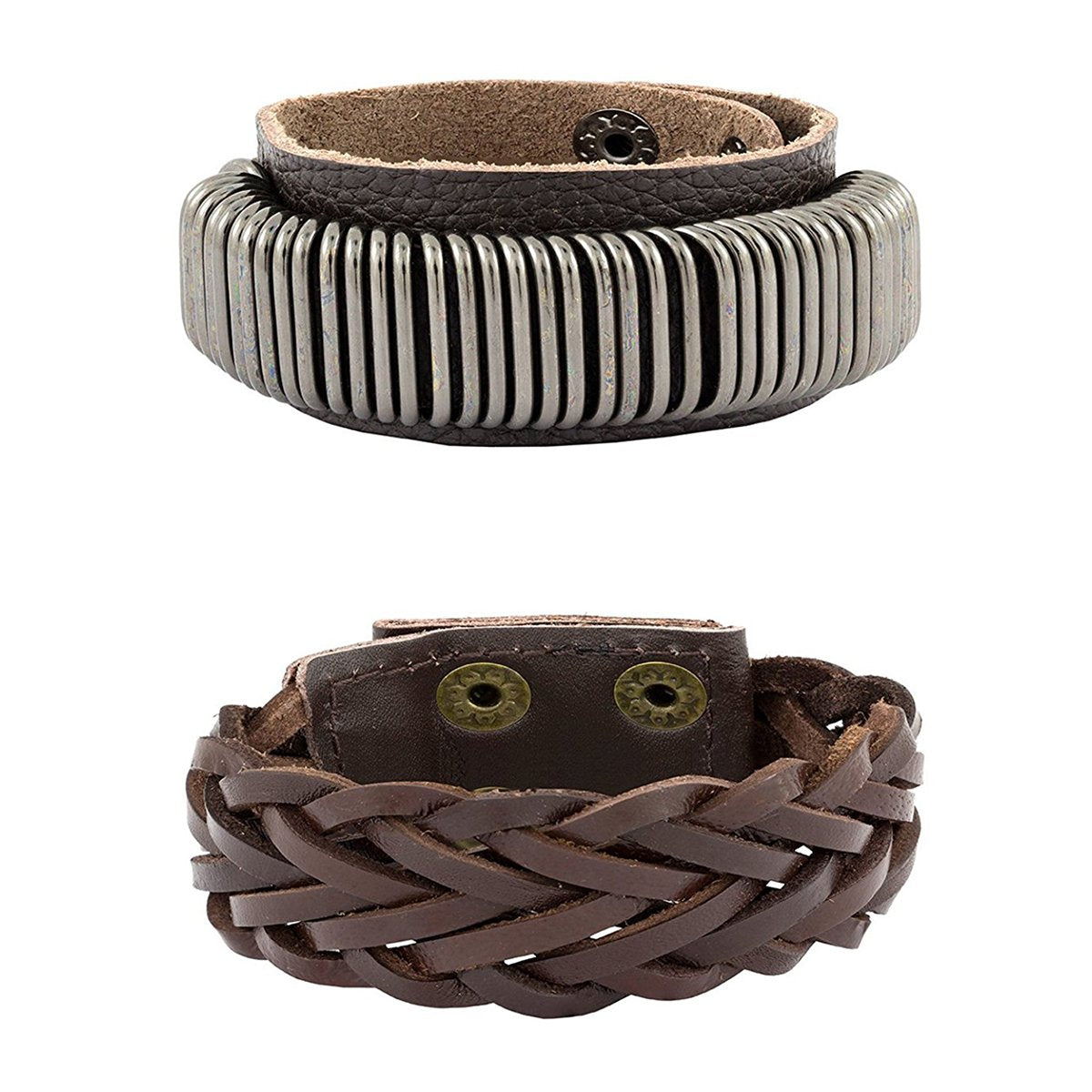 Braided Design Handcrafted Brown Black Wrist Band Strap Combo Bracelet