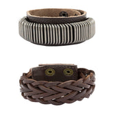 Braided Design Handcrafted Brown Black Wrist Band Strap Combo Bracelet
