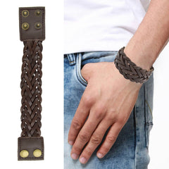 Braided Design Handcrafted Brown Black Wrist Band Strap Combo Bracelet
