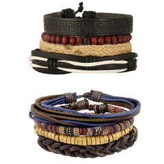 Leather Handmade Vintage Biker Multistrand Wrist Band Bracelet Combo