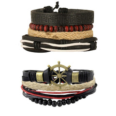 Leather Handmade Vintage Thread Multistrand Wrist Band Bracelet Combo