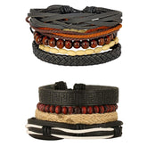 Leather Handmade Coconut Multistrand Wrist Band Bracelet Combo