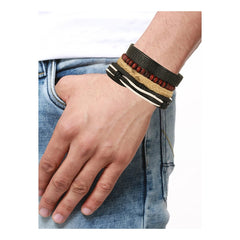 Multi Strand Handcrafted Leather Wrist Band Casual Bracelet Men