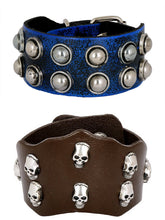 Casual Blue Black Funky Punk Skull Brown Leather Combo Bracelet