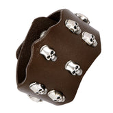 Funky Punk Skull Brown Handcrafted Leather Wrist Band Biker Bracelet