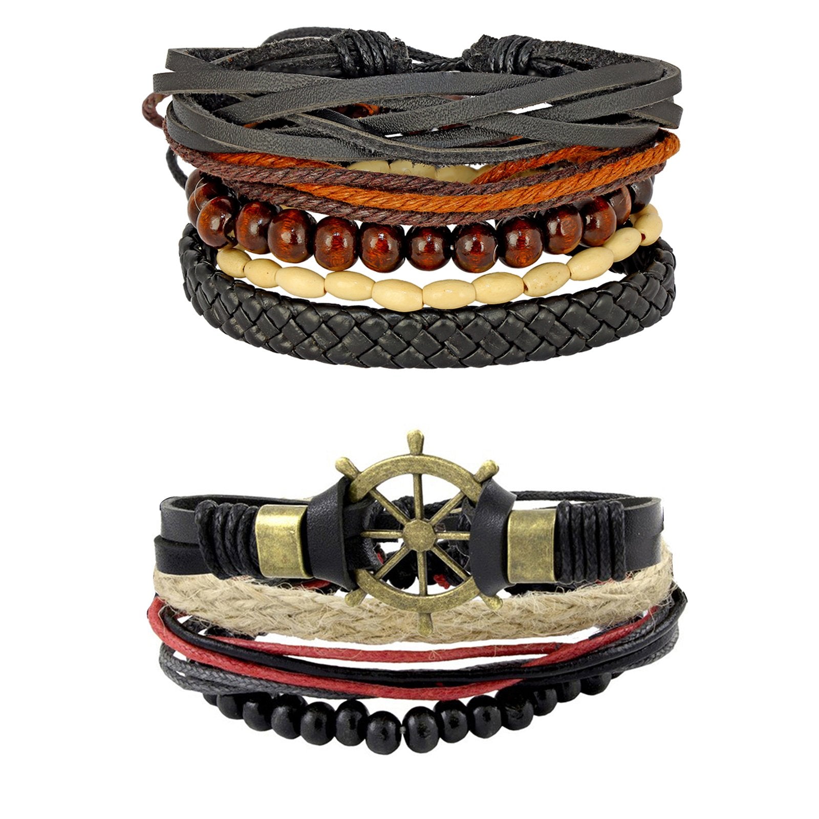 Leather Coconut Vintage Thread Multistrand Wrist Band Bracelet Combo