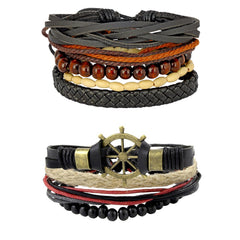Leather Coconut Vintage Thread Multistrand Wrist Band Bracelet Combo