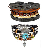 Leather Coconut Hamsa Peace Owl Charm Strand Wrist Band Bracelet Combo
