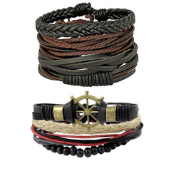 Leather Brown Vintage Thread Multistrand Wrist Band Bracelet Combo