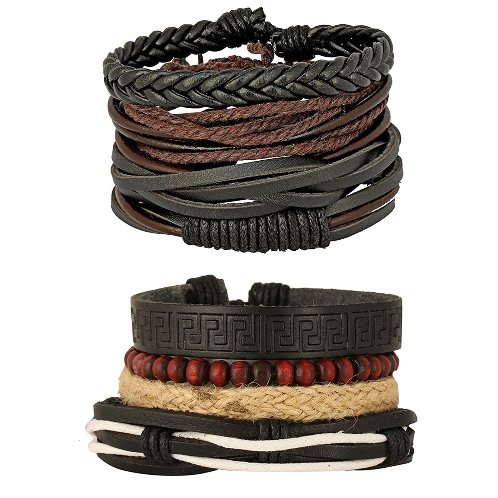 Leather Brown Handmade Multistrand Wrist Band Bracelet Combo