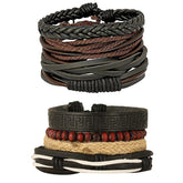 Leather Brown Handmade Multistrand Wrist Band Bracelet Combo