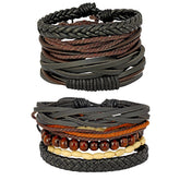 Leather Brown Coconut Dyed Multistrand Wrist Band Bracelet Combo