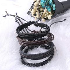 Leather Brown Handmade Multistrand Wrist Band Bracelet Combo