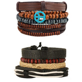 Leather Peace Brown Handmade Multistrand Wrist Band Bracelet Combo