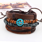 Peace Handcrafted Brown Leather Wrist Band Multi Strand Bracelet Men