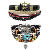 Leather Hamsa Peace Owl Charm Thread Strand Wrist Band Bracelet Combo