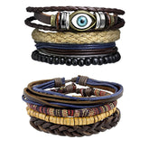 Leather Eyes Layer Made Charm Biker Strand Wrist Band Bracelet Combo