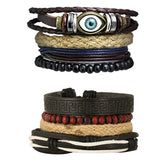 Leather Eyes Multilayer Made Charm Strand Wrist Band Bracelet Combo