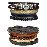 Leather Eyes Layer Made Charm Coconut Strand Wrist Band Bracelet Combo