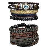 Leather Eyes Layer Made Charm Brown Strand Wrist Band Bracelet Combo
