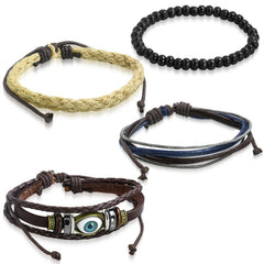 Leather Eyes Layer Charm Peace Brown Strand Wrist Band Bracelet Combo