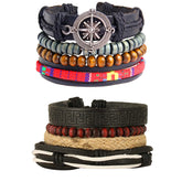 Leather Handmade Wood Tibetan Multistrand Wrist Band Bracelet Combo