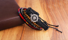 Leather Wood Hamsa Peace Charm Strand Wrist Band Bracelet Combo