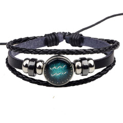 Aquarius Constellation Zodiac Leather Wrist Band Strand Bracelet
