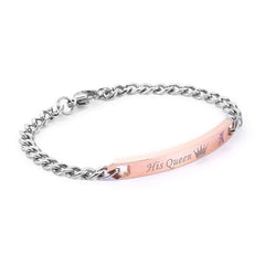 His Queen Glossy Rose Gold Stainless Steel Id Bracelet Girls Women