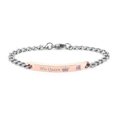 His Queen Glossy Rose Gold Stainless Steel Id Bracelet Girls Women