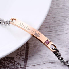 His Queen Glossy Rose Gold Stainless Steel Id Bracelet Girls Women