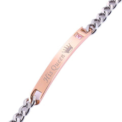 His Queen Glossy Rose Gold Stainless Steel Id Bracelet Girls Women