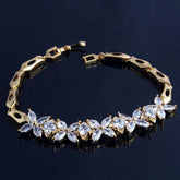 Floral Glossy 18K Gold Crystal American Diamond Bracelet For Women