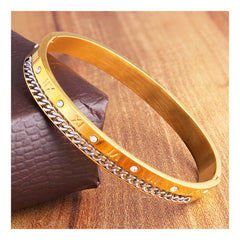 Gold Roman Curb Cz 316L Stainless Steel Kada For Men