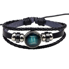 Gemini Constellation Zodiac Star Sign Leather Wrist Band Bracelet
